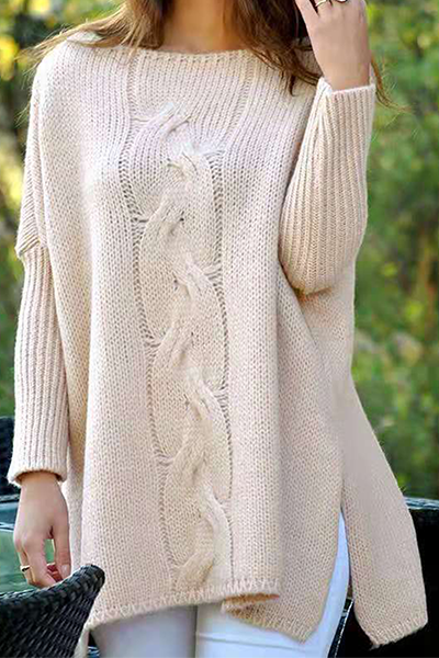 Suéter informal liso con cuello redondo y abertura (6 colores)