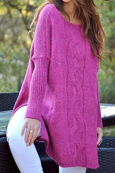 Suéter informal liso con cuello redondo y abertura (6 colores)
