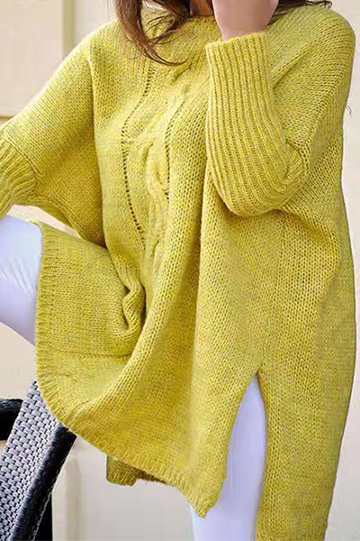 Suéter informal liso con cuello redondo y abertura (6 colores)