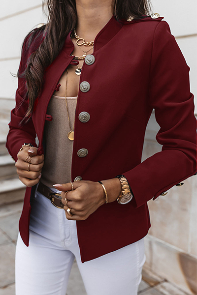 Prendas de abrigo informales con cuello mandarín, hebillas y parches lisos (8 colores)