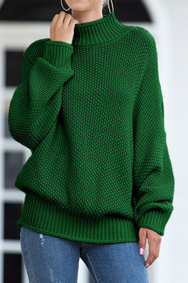 Tops casuales de cuello alto con parches sólidos