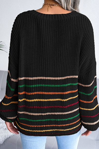 Suéter informal con cuello en V y rayas divididas