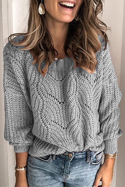 Suéteres casuales de cuello redondo con parches ahuecados y sólidos (5 colores)