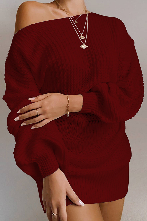 Suéter casual con hombros descubiertos y parches sólidos