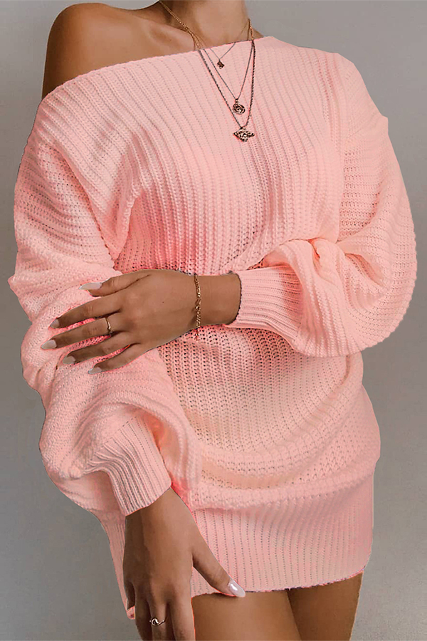 Suéter casual con hombros descubiertos y parches sólidos