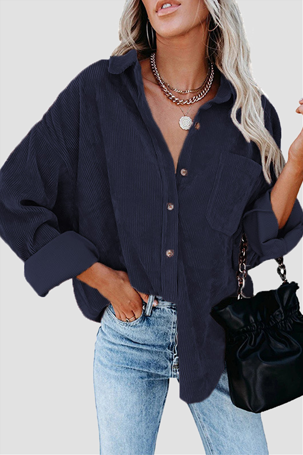 Tops casuales de calle con cuello vuelto y hebilla sólida (16 colores)