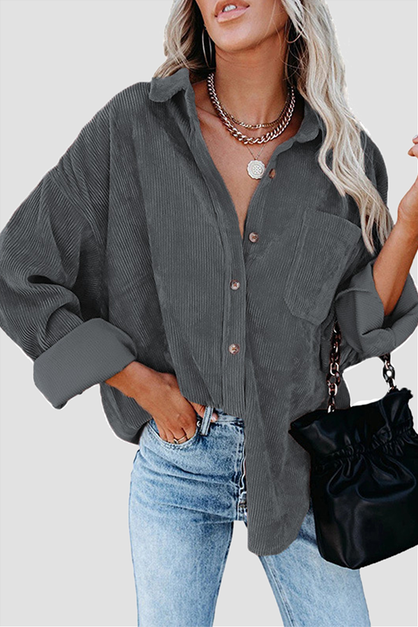 Tops casuales de calle con cuello vuelto y hebilla sólida (16 colores)