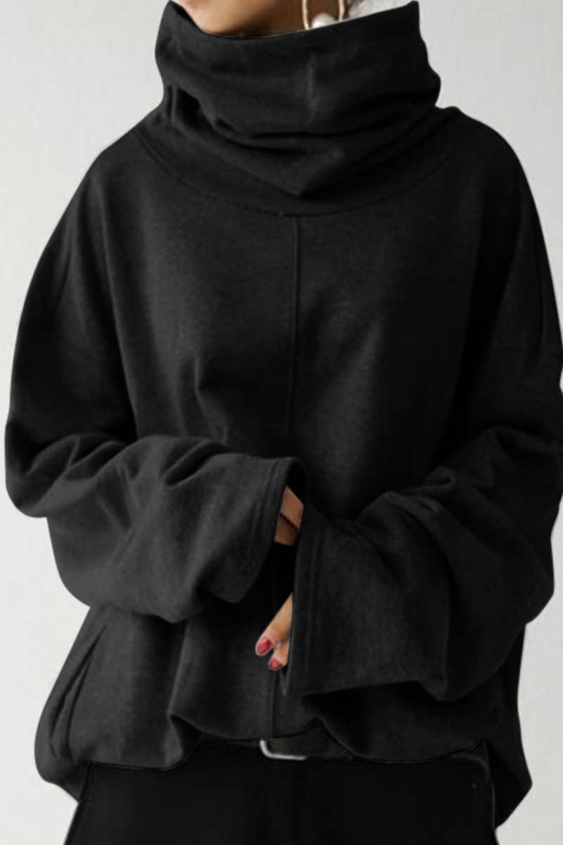 Sudadera informal de cuello alto con bolsillos y parches lisos (5 colores)