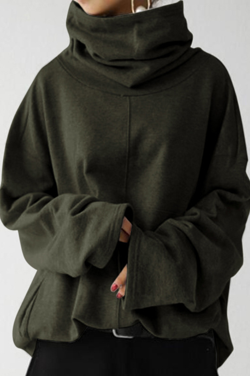 Sudadera informal de cuello alto con bolsillos y parches lisos (5 colores)