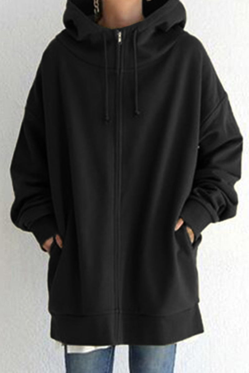 Tops casuales de cuello con capucha y cremallera con bolsillo y cordón (13 colores)