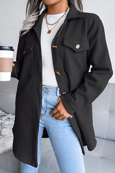 Prenda exterior informal de calle con hebilla sólida y cinturón con cuello vuelto