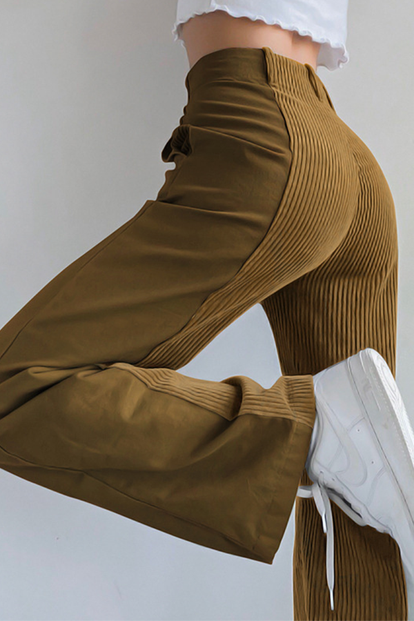 Pantalones casuales de patchwork de cintura alta con contraste (6 colores)