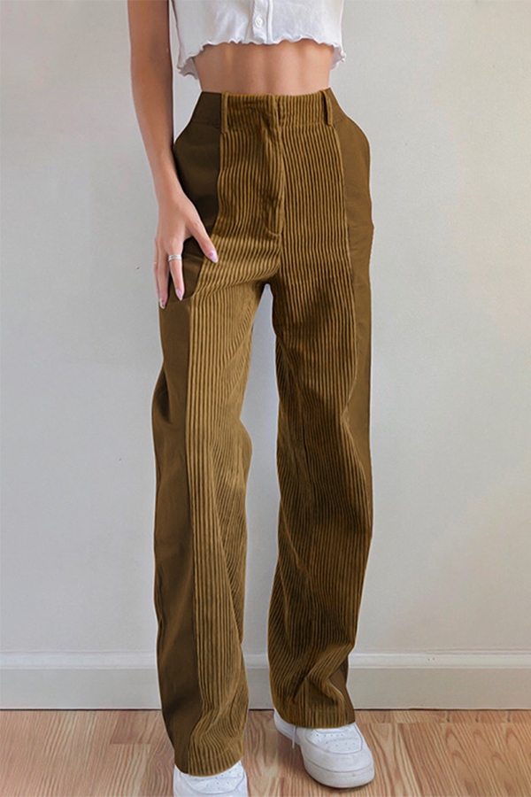 Pantalones casuales de patchwork de cintura alta con contraste (6 colores)