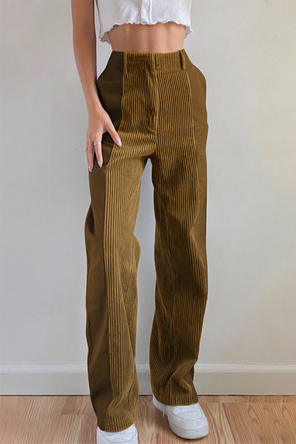 Pantalones casuales de patchwork de cintura alta con contraste (6 colores)