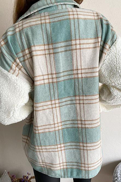 Prenda de abrigo informal con cuello vuelto, hebilla y bolsillo de leopardo a cuadros (6 colores)