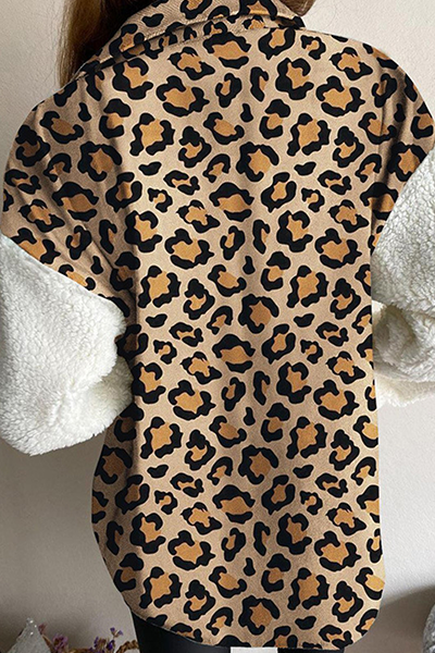 Prenda de abrigo informal con cuello vuelto, hebilla y bolsillo de leopardo a cuadros (6 colores)