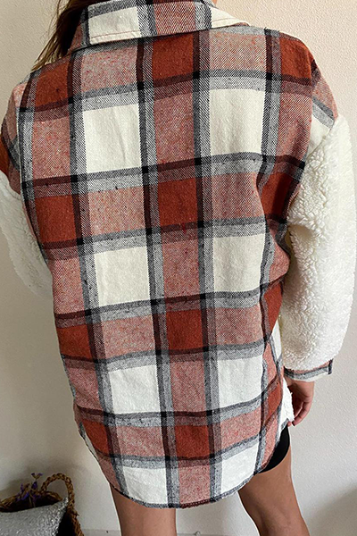 Prenda de abrigo informal con cuello vuelto, hebilla y bolsillo de leopardo a cuadros (6 colores)