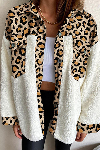 Prenda de abrigo informal con cuello vuelto, hebilla y bolsillo de leopardo a cuadros (6 colores)
