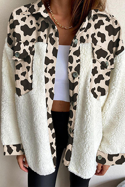 Prenda de abrigo informal con cuello vuelto, hebilla y bolsillo de leopardo a cuadros (6 colores)