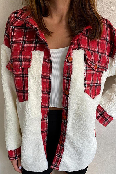 Prenda de abrigo informal con cuello vuelto, hebilla y bolsillo de leopardo a cuadros (6 colores)