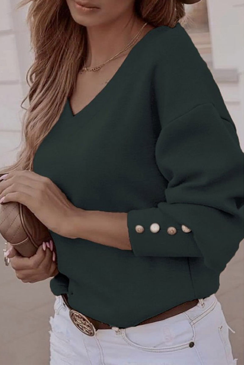 Tops casuales de cuello en V con hebilla y parches sólidos (7 colores)