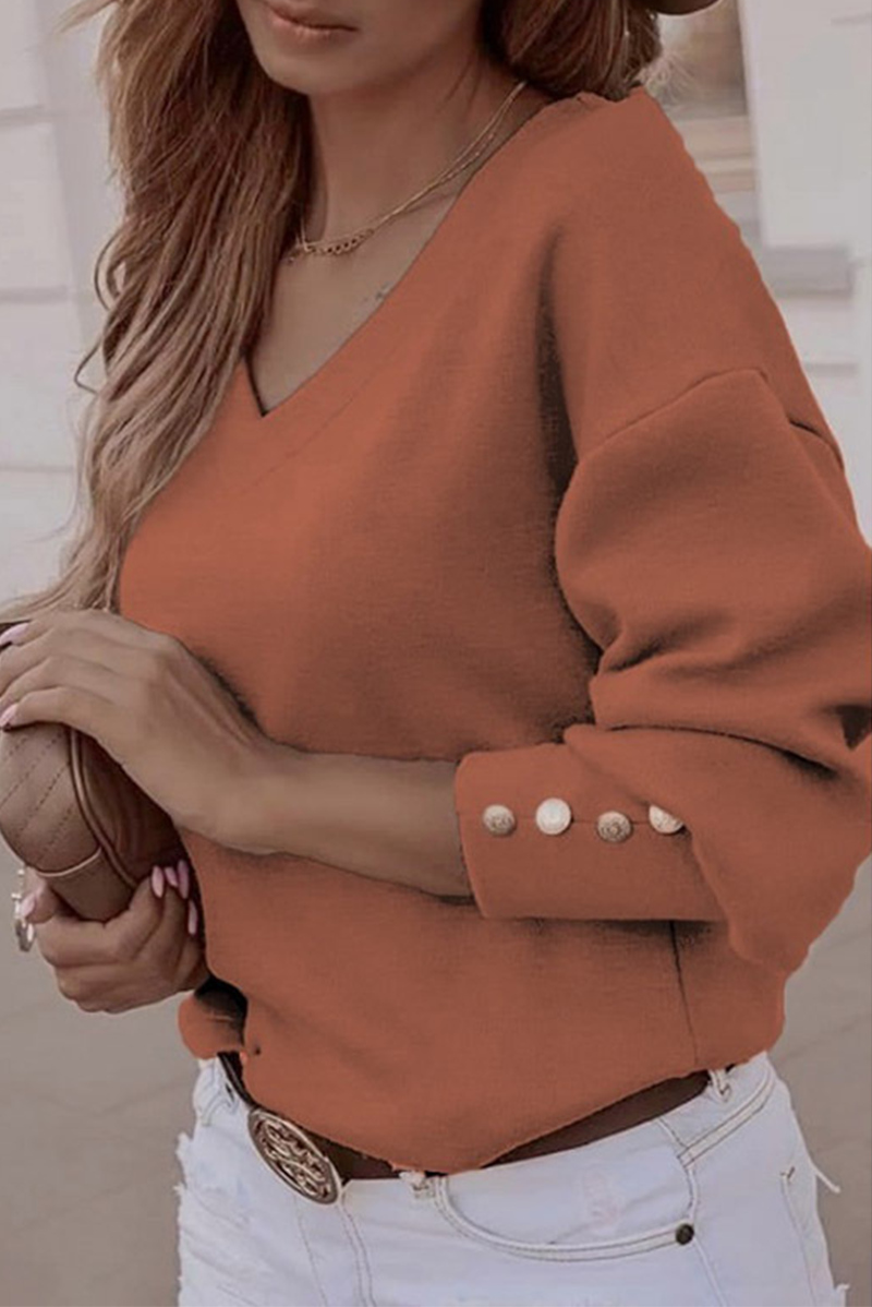 Tops casuales de cuello en V con hebilla y parches sólidos (7 colores)