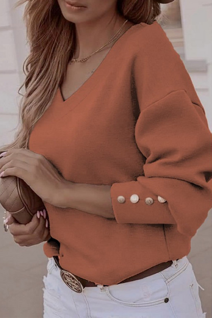 Tops casuales de cuello en V con hebilla y parches sólidos (7 colores)