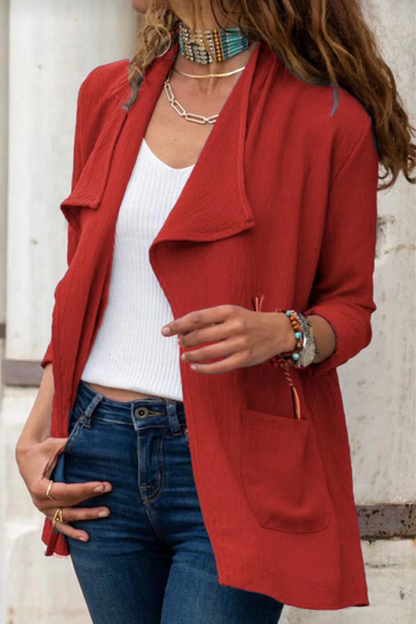 Prenda exterior informal de cuello vuelto con bolsillos y parches lisos (7 colores)