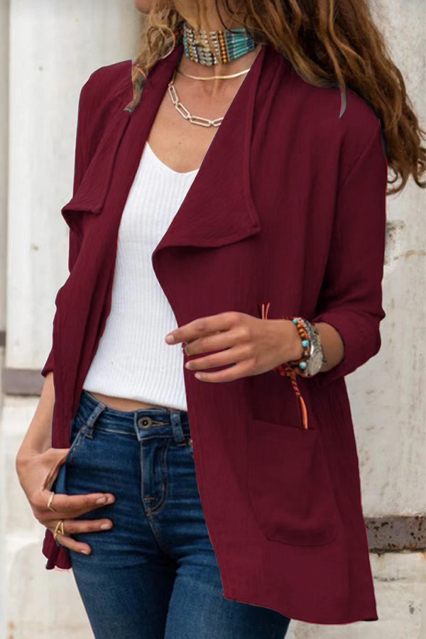 Prenda exterior informal de cuello vuelto con bolsillos y parches lisos (7 colores)