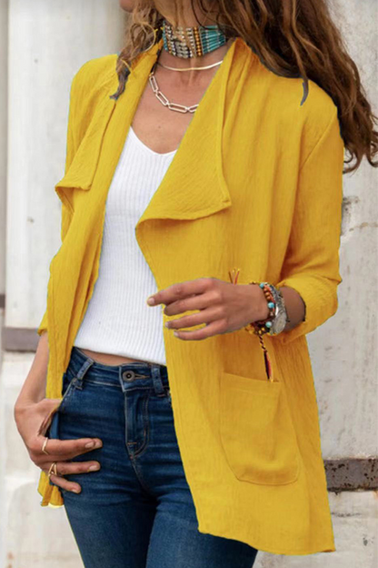 Prenda exterior informal de cuello vuelto con bolsillos y parches lisos (7 colores)