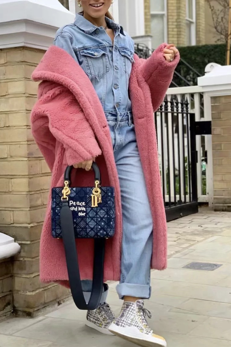 Prendas de abrigo informales con cuello vuelto y parches sólidos