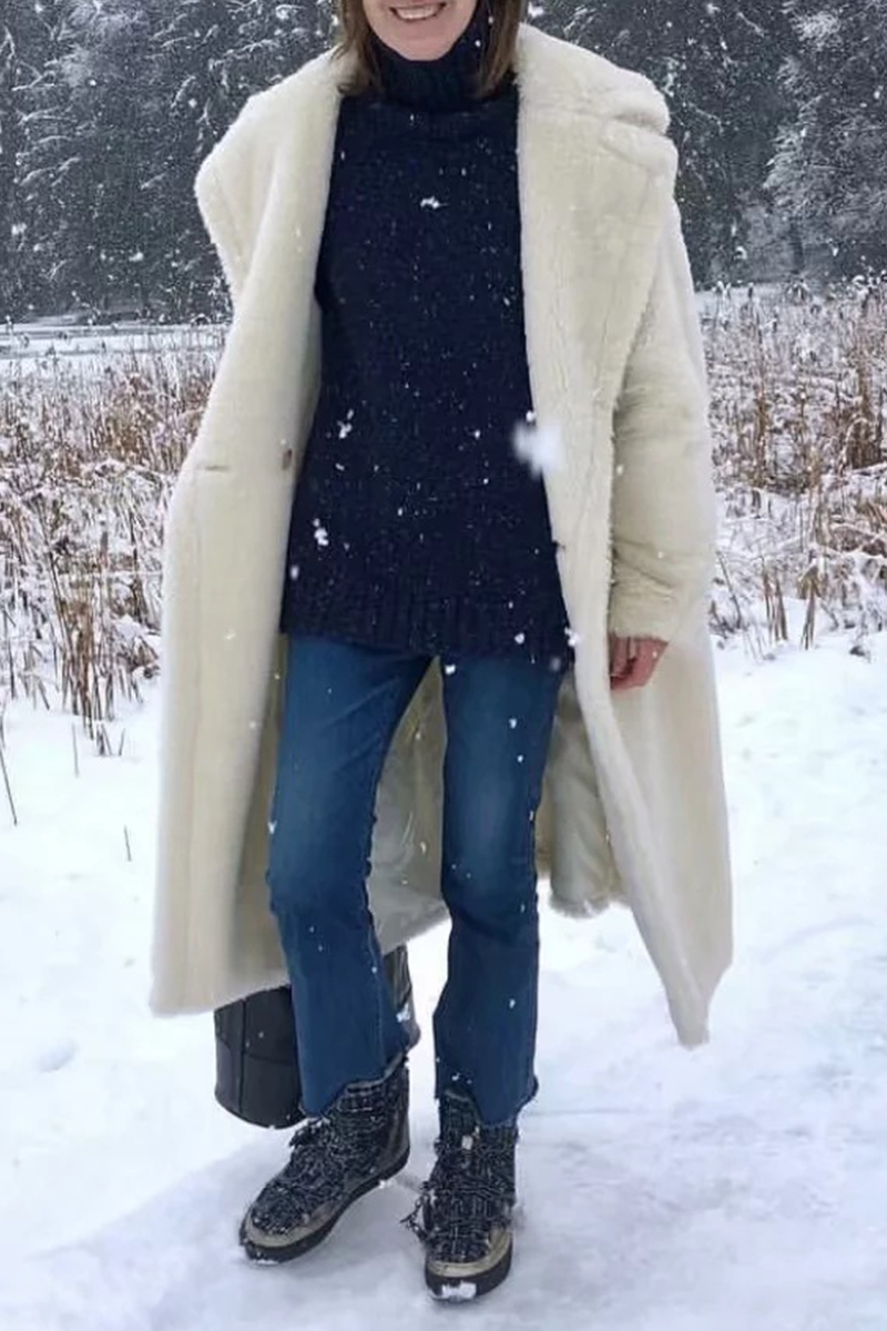 Prendas de abrigo informales con cuello vuelto y parches sólidos