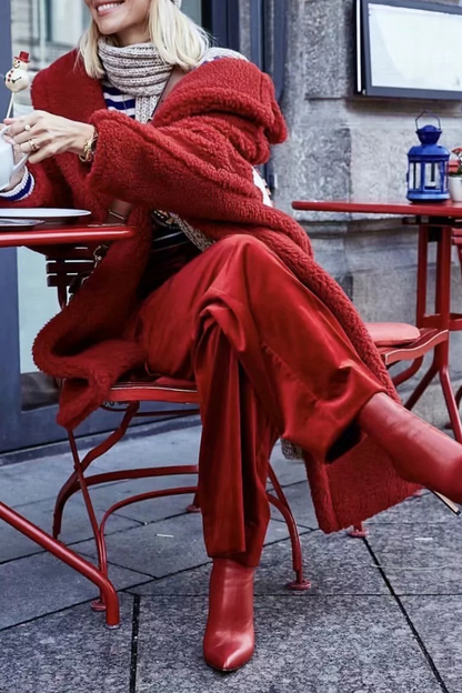 Prendas de abrigo informales con cuello vuelto y parches sólidos