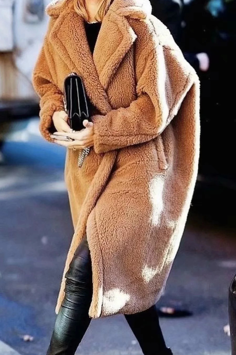 Prendas de abrigo informales con cuello vuelto y parches sólidos