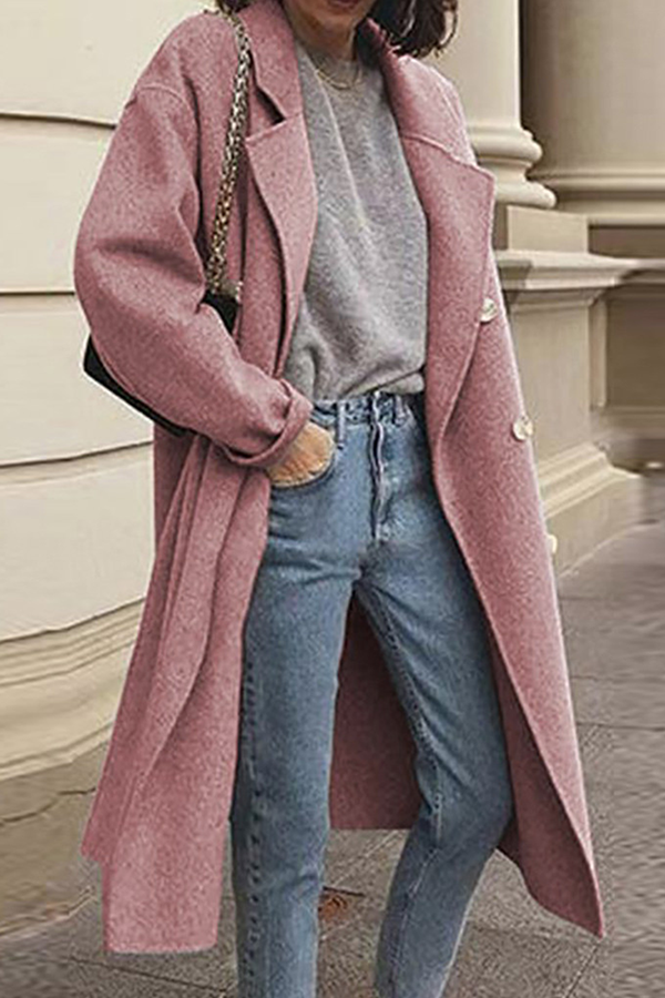 Prendas de abrigo informales de moda con cuello vuelto y hebilla de patchwork sólido