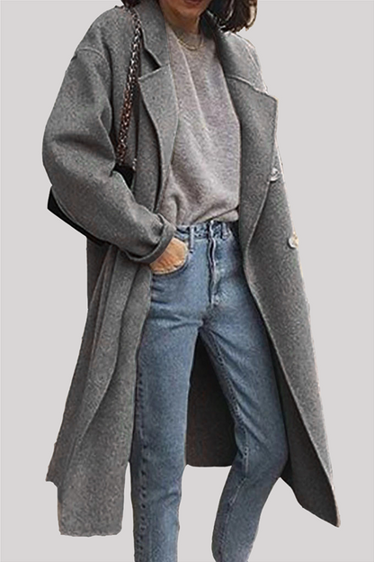 Prendas de abrigo informales de moda con cuello vuelto y hebilla de patchwork sólido