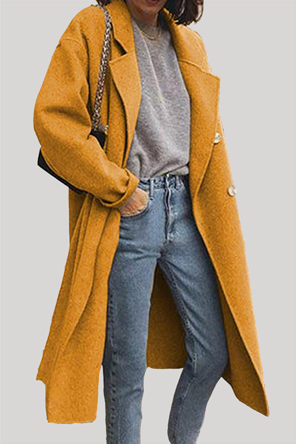 Prendas de abrigo informales de moda con cuello vuelto y hebilla de patchwork sólido