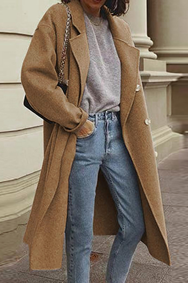 Prendas de abrigo informales de moda con cuello vuelto y hebilla de patchwork sólido