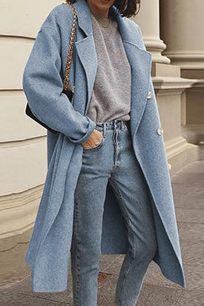 Prendas de abrigo informales de moda con cuello vuelto y hebilla de patchwork sólido