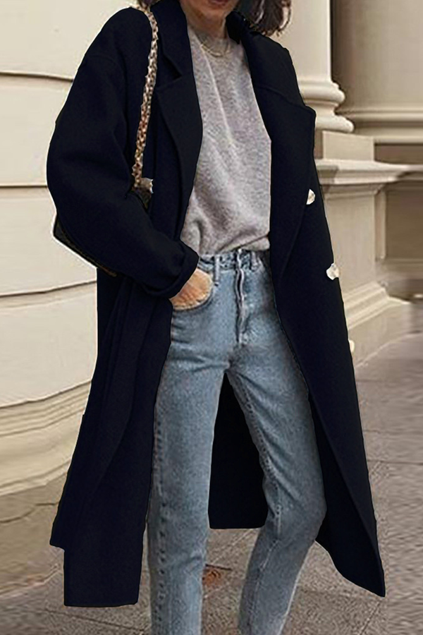 Prendas de abrigo informales de moda con cuello vuelto y hebilla de patchwork sólido