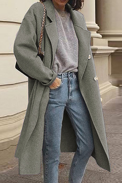 Prendas de abrigo informales de moda con cuello vuelto y hebilla de patchwork sólido