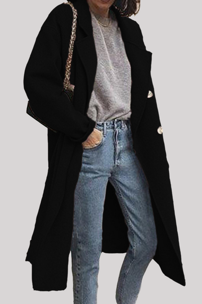 Prendas de abrigo informales de moda con cuello vuelto y hebilla de patchwork sólido