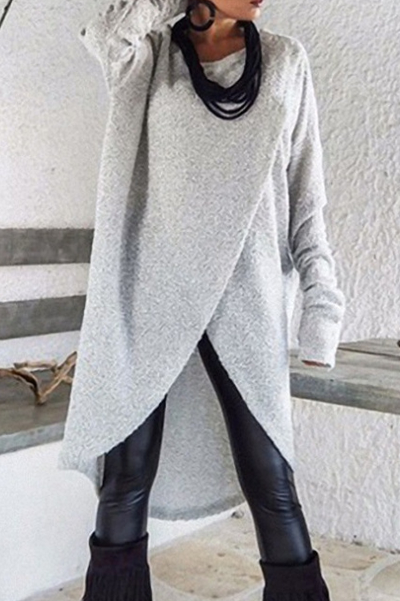 Vestidos casuales de patchwork lisos asimétricos con cuello redondo y corte en A