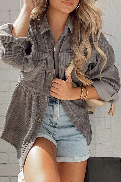 Prendas de abrigo informales de moda con cuello vuelto y hebilla sólida