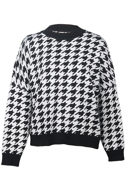 Suéter de cuello redondo con contraste de patchwork geométrico de moda urbana (3 colores)