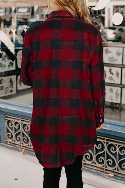 Prenda de abrigo informal con cuello vuelto, hebilla y bolsillo a cuadros (6 colores)