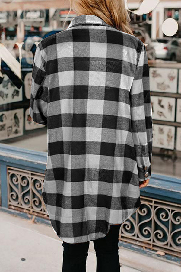 Prenda de abrigo informal con cuello vuelto, hebilla y bolsillo a cuadros (6 colores)