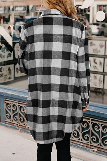 Prenda de abrigo informal con cuello vuelto, hebilla y bolsillo a cuadros (6 colores)