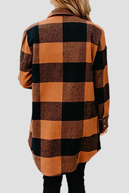 Prenda de abrigo informal con cuello vuelto, hebilla y bolsillo a cuadros (6 colores)