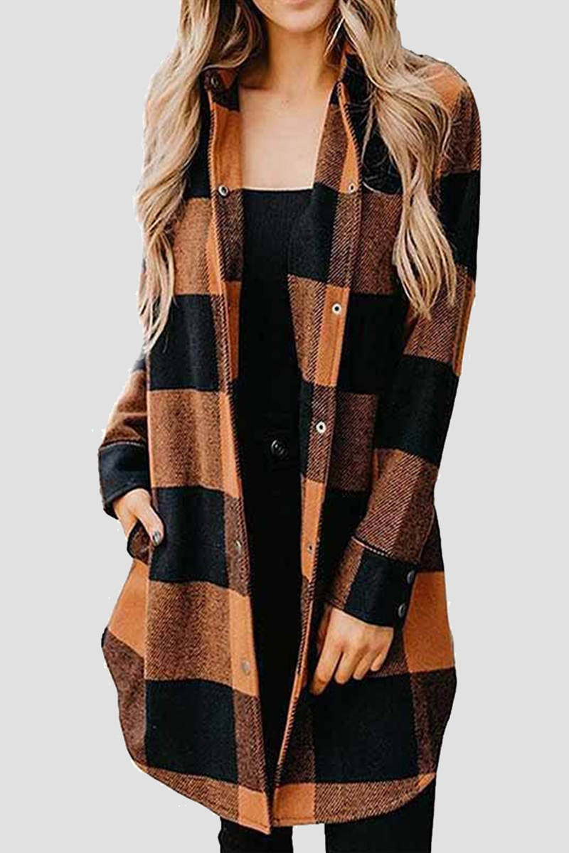 Prenda de abrigo informal con cuello vuelto, hebilla y bolsillo a cuadros (6 colores)